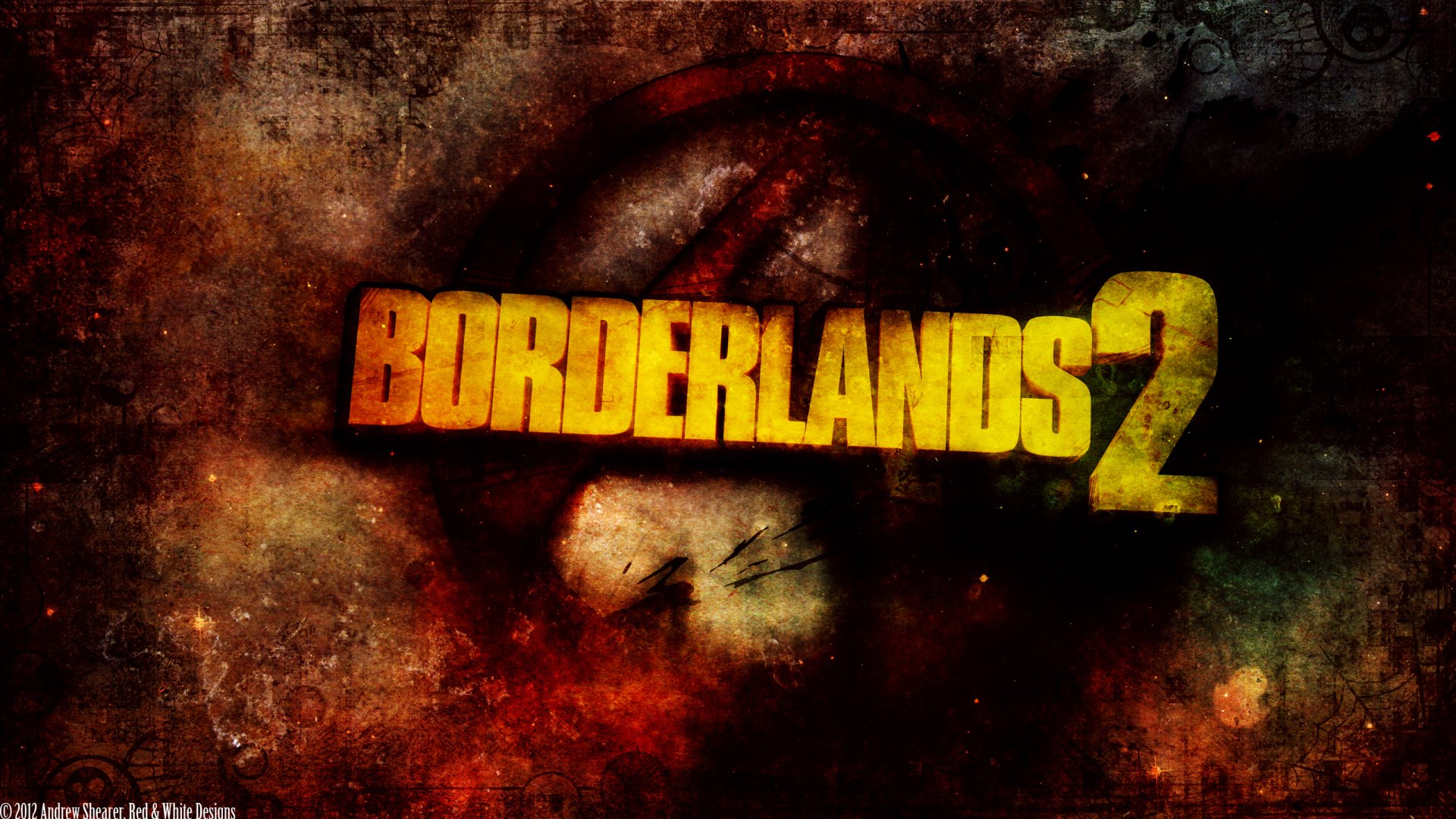 Borderlands 2 video game logo over a grungy red Psycho skull emblem on a textured smoky background — 2K Quad HD PC desktop wallpaper and background.
