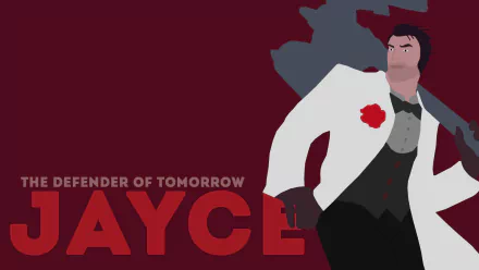 A stylized HD wallpaper featuring Jayce from League of Legends, showcasing him in a dynamic pose with the text The Defender of Tomorrow.