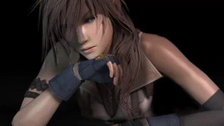 HD PC desktop wallpaper featuring Lightning (Claire Farron) from the video game Final Fantasy XIII in a dynamic, close-up pose against a dark background.