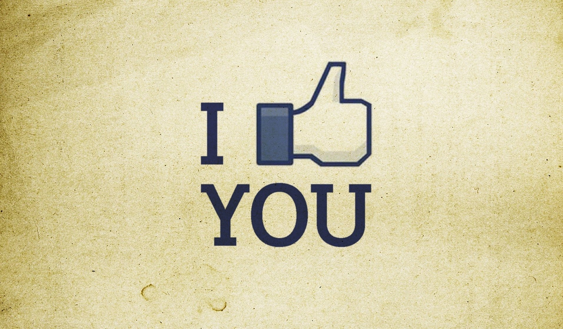 HD PC desktop wallpaper featuring a vintage-style beige background with the phrase I [Facebook Like thumbs-up icon] YOU representing technology and Facebook.