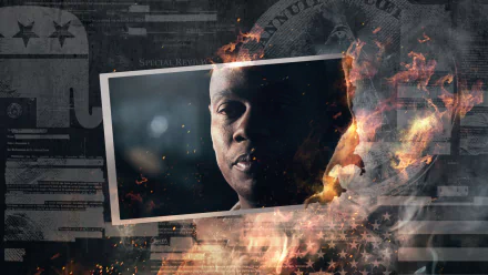 HD PC desktop wallpaper featuring a close-up of a character from the video game Payday 2, surrounded by flames and a dark, gritty background.