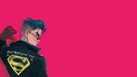 HD PC wallpaper featuring Conner Kent as Superboy from DC Comics, styled in a modern jacket with the iconic S emblem and Convergence theme on a vibrant pink background.