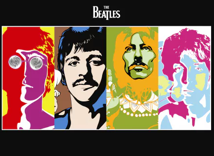 HD desktop wallpaper featuring a colorful, artistic portrayal of The Beatles, inspired by the song Within You Without You.