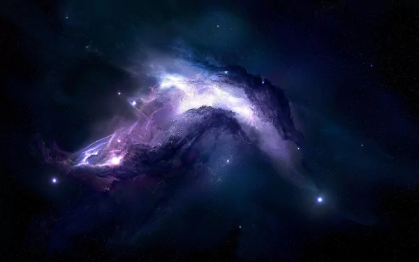 HD desktop wallpaper featuring a vibrant depiction of a galaxy with swirling blues and purples set against a starry space backdrop, capturing a sci-fi aesthetic.