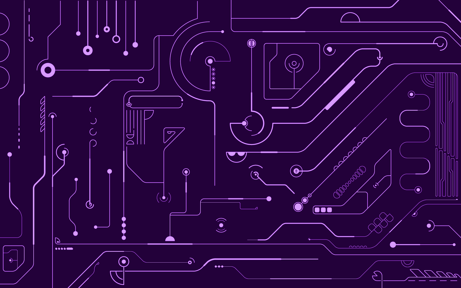HD PC desktop wallpaper featuring a detailed purple circuit board design representing advanced technology themes.