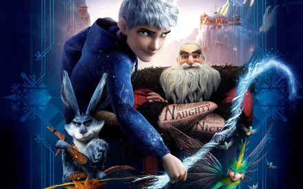 HD wallpaper featuring characters from Rise of the Guardians: Jack Frost, North, Tooth, and others, showcasing their whimsical adventure in a vibrant and magical setting.