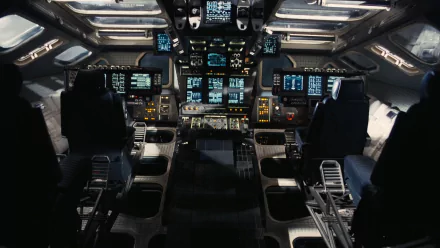 A sleek, high-definition image of a spacecraft cockpit from the movie Interstellar, showcasing advanced technology and a futuristic design. Perfect as a desktop wallpaper.
