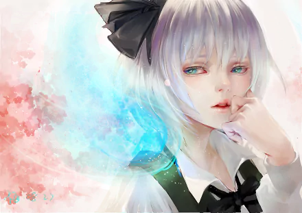 HD anime desktop wallpaper of Youmu Konpaku from Touhou, portrayed with tears and a sad expression, blending soft pastel colors in the background.