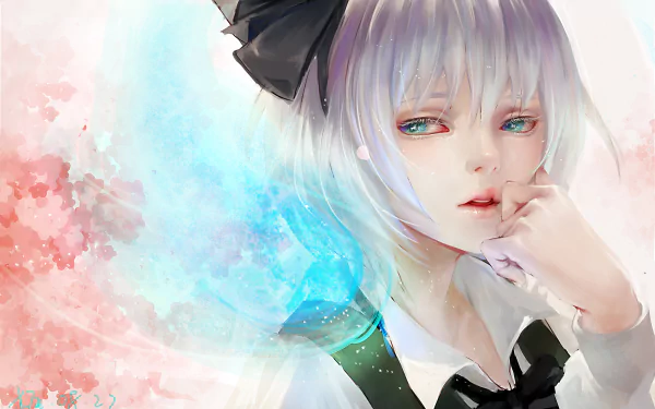 HD anime desktop wallpaper of Youmu Konpaku from Touhou, portrayed with tears and a sad expression, blending soft pastel colors in the background.