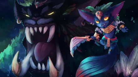 HD League of Legends PC wallpaper featuring Gnar, the fierce and agile video game character, with vibrant colors and dynamic artwork.