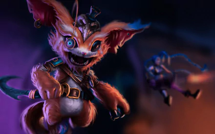 HD PC desktop wallpaper featuring Gnar, the playful character from the video game League of Legends, set against a vibrant, dynamic background.