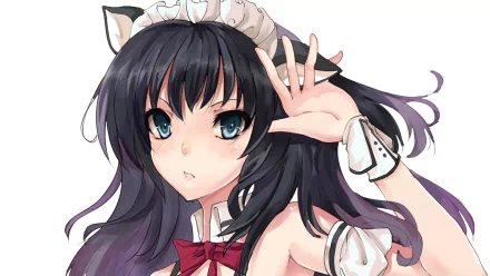 Anime-inspired HD wallpaper featuring a character with animal ears and a nekomimi look, styled in a cute outfit with a maid accessory and striking blue eyes. Original artwork.