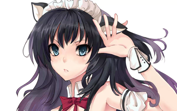 Anime-inspired HD wallpaper featuring a character with animal ears and a nekomimi look, styled in a cute outfit with a maid accessory and striking blue eyes. Original artwork.