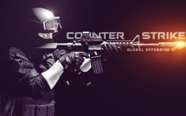 HD wallpaper and background featuring a masked soldier firing a rifle with the text Counter-Strike: Global Offensive.