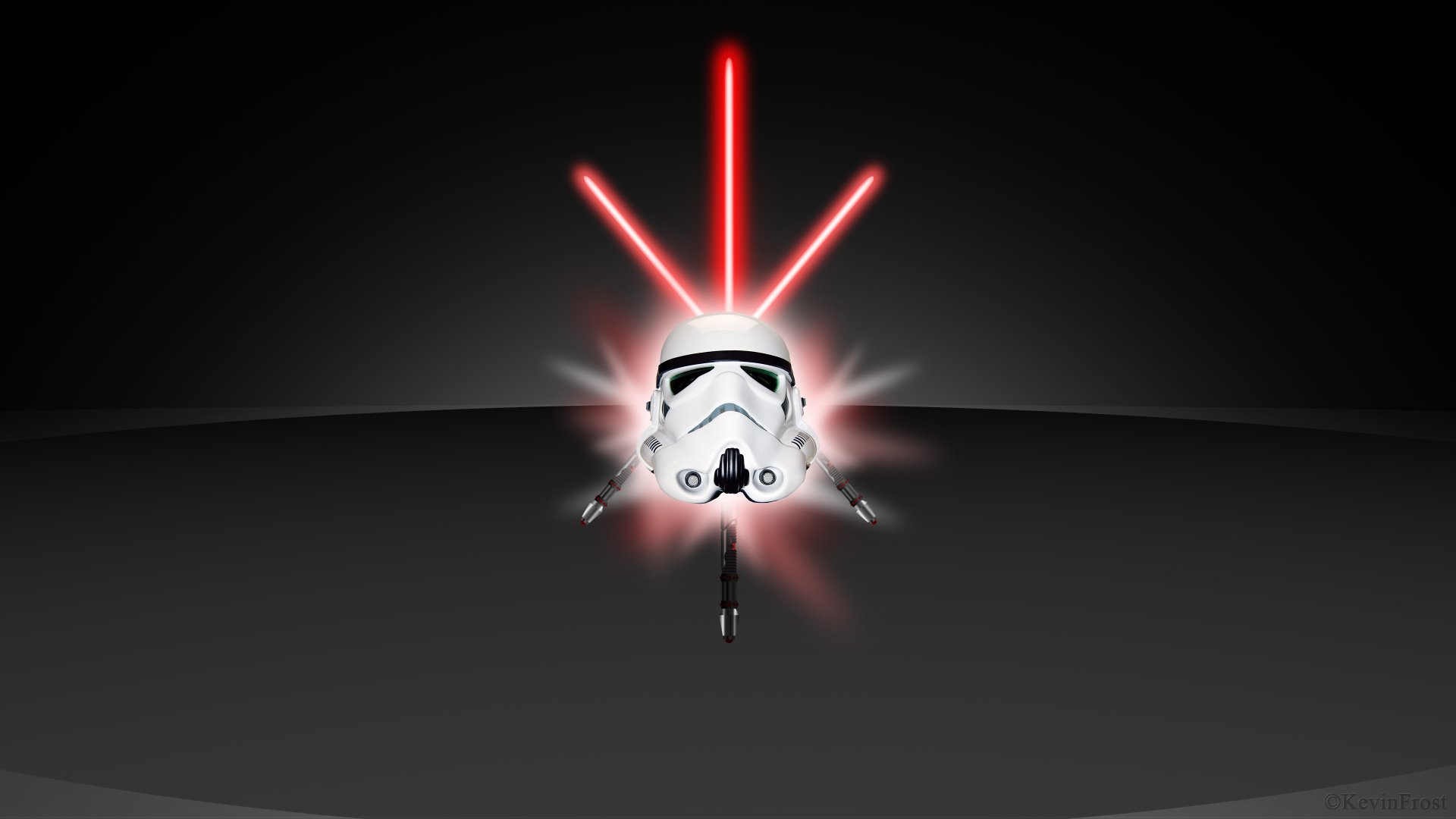 4K Ultra HD Star Wars desktop wallpaper featuring a clone trooper helmet with red lightsaber beams against a dark sci-fi background.