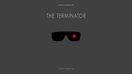 A minimalist HD wallpaper featuring iconic sunglasses and a red sensor, representing The Terminator, showcasing its distinctive style and theme.