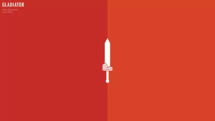 HD desktop wallpaper featuring a minimalist design related to the movie Gladiator, with a white sword against a dual-toned red and orange background.