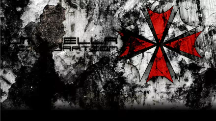 A gritty HD wallpaper featuring a distressed background and the iconic red and white emblem from Resident Evil, capturing the game's dark atmosphere and theme.