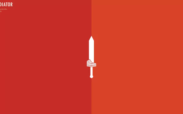 HD desktop wallpaper featuring a minimalist design related to the movie Gladiator, with a white sword against a dual-toned red and orange background.