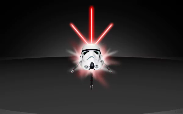 4K Ultra HD Star Wars desktop wallpaper featuring a clone trooper helmet with red lightsaber beams against a dark sci-fi background.