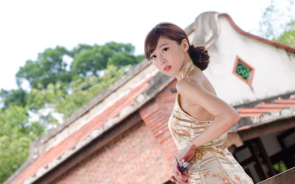 lin antai historical home fan Taiwanese asian model woman Chén Qiáoqiáo HD Desktop Wallpaper | Background Image