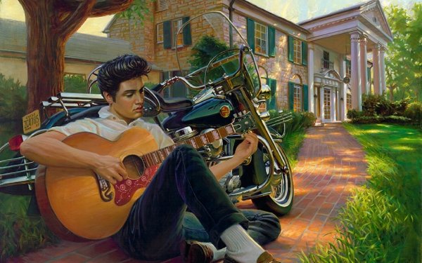 Music Elvis Presley Singers United States The King Rock & Roll Motorcycle Guitar HD Wallpaper | Background Image