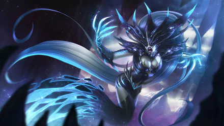 A dramatic HD desktop wallpaper of Lissandra from League of Legends, showcasing her icy powers with a dynamic pose and intricate details against a mystical background.