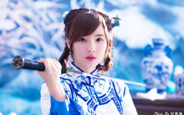 tears sword traditional costume Taiwanese asian model woman Yu Chen Zheng HD Desktop Wallpaper | Background Image