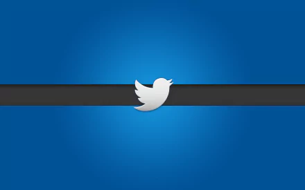 A sleek HD desktop wallpaper featuring the Twitter logo on a vibrant blue background, complemented by a horizontal black stripe, embodying modern technology aesthetics.