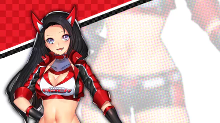 Anime original racing queen in red-and-black racing outfit with cat-ear headband, smiling; HD PC desktop wallpaper/background.