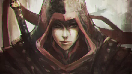 HD PC desktop wallpaper featuring Shao Jun from the video game Assassin's Creed Chronicles: China, showcasing her intense gaze and iconic assassin attire.