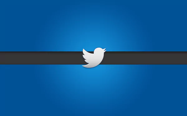 A sleek HD desktop wallpaper featuring the Twitter logo on a vibrant blue background, complemented by a horizontal black stripe, embodying modern technology aesthetics.
