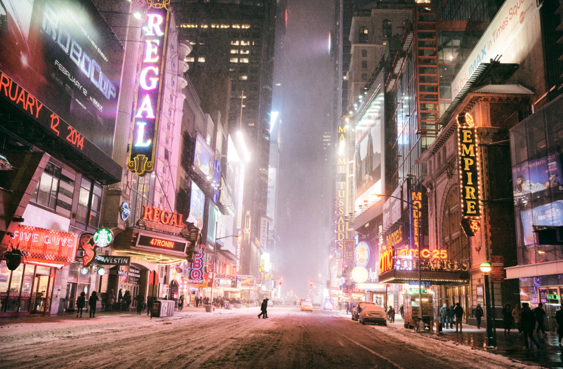 Download USA Snow Light Night City Man Made New York HD Wallpaper