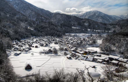 mountain village winter Gifu Prefecture Japan man made Shirakawa HD Desktop Wallpaper | Background Image
