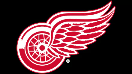 Detroit Red Wings logo in vibrant red and white on a black background, rendered as an 8K Ultra HD PC desktop wallpaper and sports-themed background.