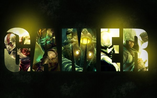 Video Game Collage Assassin's Creed Batman: Arkham City Bioshock Dead Space Gamer Typography HD Wallpaper | Background Image