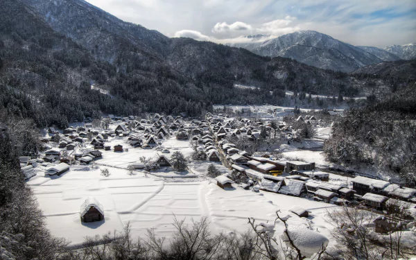 mountain village winter Gifu Prefecture Japan man made Shirakawa HD Desktop Wallpaper | Background Image