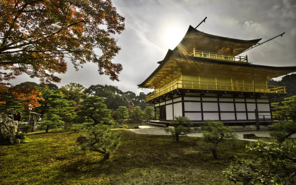 sun golden temple The Temple of the Golden Pavilion Japan Kyoto religious Kinkaku-ji HD Desktop Wallpaper | Background Image