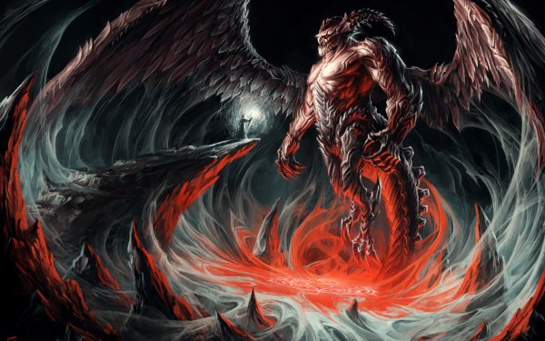Fantasy Demon Wizard Giant Wings Horns Magic HD Wallpaper | Background Image