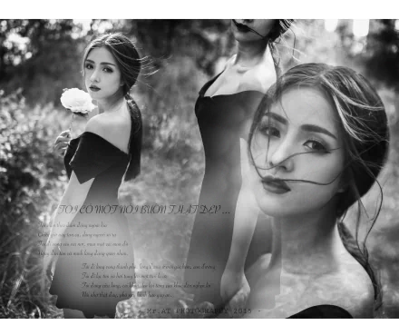 Vietnamese quote flower Black & White asian model woman Mai Ánh Quyên HD Desktop Wallpaper | Background Image
