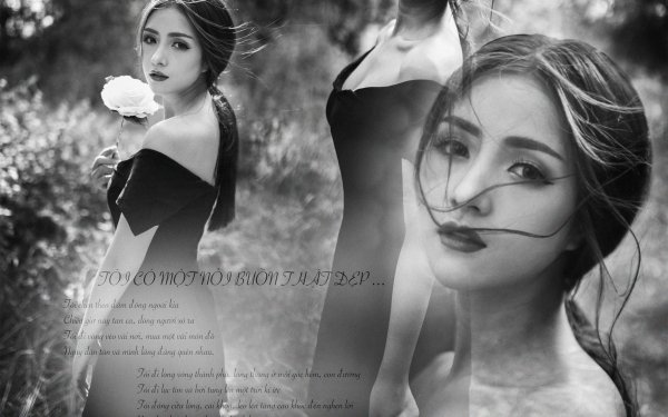 Women Mai Ánh Quyên Model Asian Black & White Flower Quote Vietnamese HD Wallpaper | Background Image