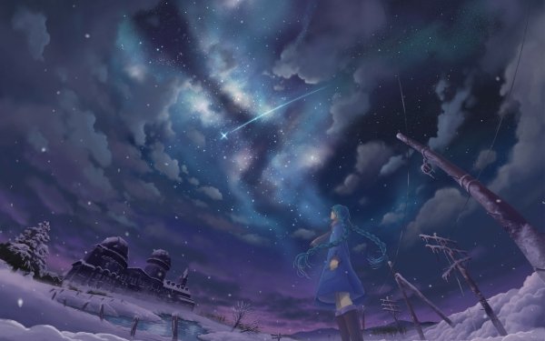 Anime Vocaloid Sky Cloud Snow Hatsune Miku Winter Long Hair Blue Hair HD Wallpaper | Background Image