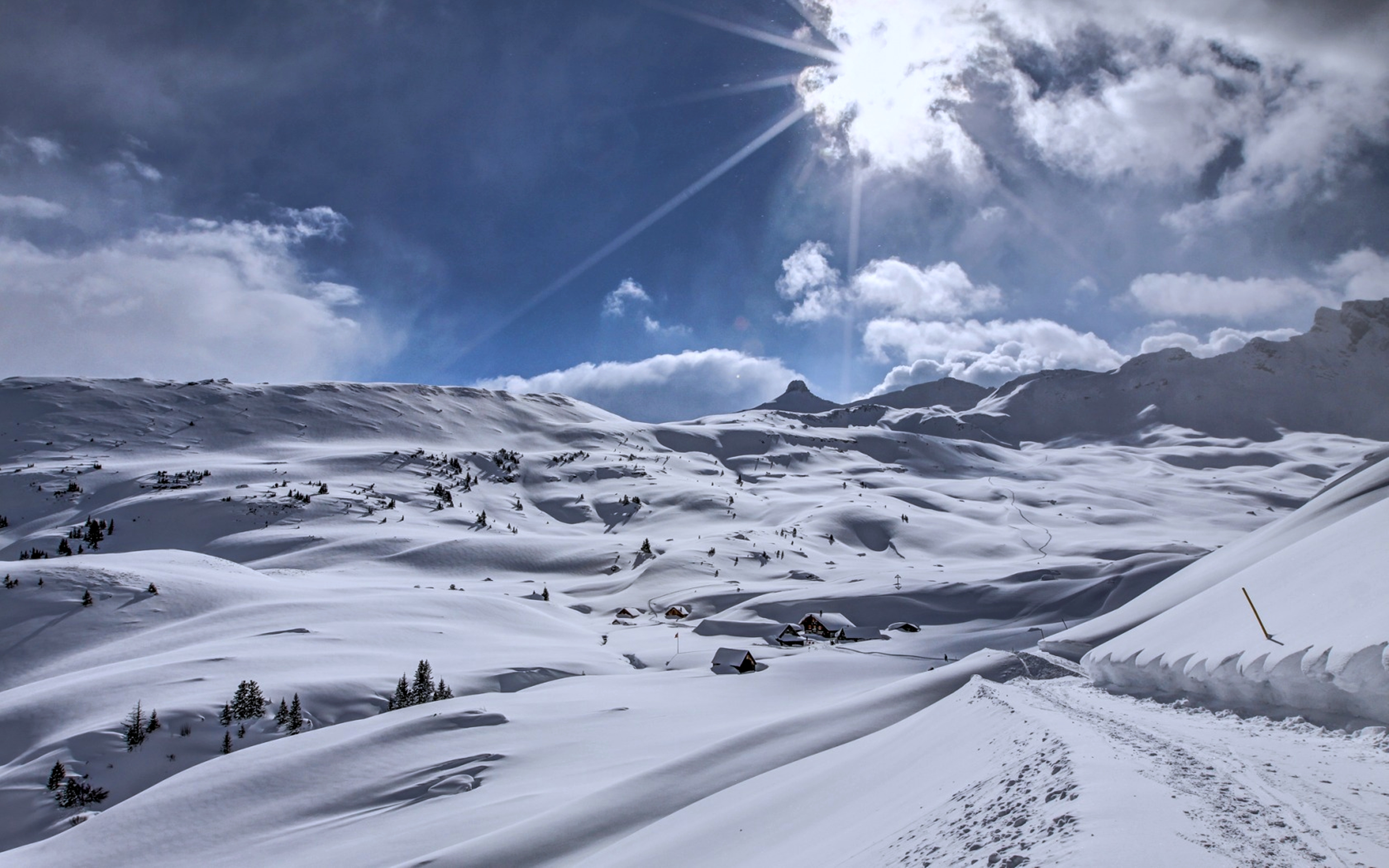 Download White Landscape Nature Snow Winter 4k Ultra HD Wallpaper