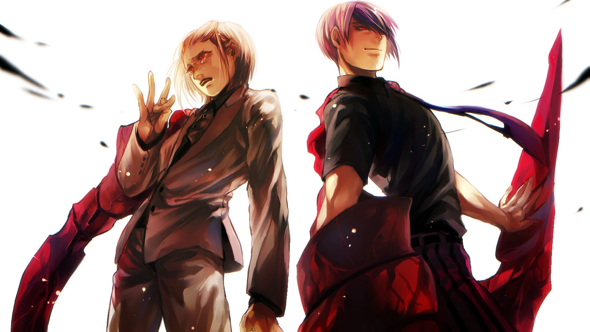 Download Short Hair Red Eyes White Hair Purple Hair Tie Crying Tears Smile  Kagune (Tokyo Ghoul) Naki (Tokyo Ghoul) Shū Tsukiyama Anime Tokyo Ghoul HD  Wallpaper by 米倉なおやす (pixiv)