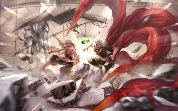 Anime Tokyo Ghoul Juuzou Suzuya Ken Kaneki Kagune Mask Red Eyes White Hair Weapon Scythe HD Wallpaper | Background Image