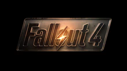 HD desktop wallpaper featuring the logo of the video game Fallout 4, depicted as a glowing metallic plate with a stylized, sparking design.