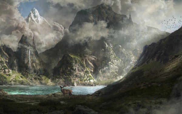 Fantasy Landscape Mountain Deer HD Wallpaper | Background Image