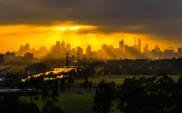 Man Made Melbourne Cities Australia City Power Line Sunset Cloud Sunlight Cityscape HD Wallpaper | Background Image