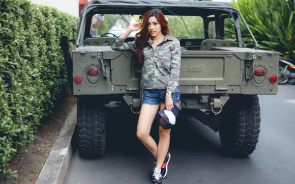 Jeep khaki asian model woman Kookai HD Desktop Wallpaper | Background Image