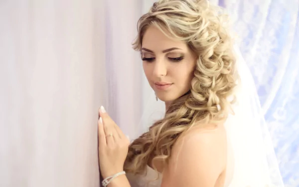 curl hair wedding dress woman bride HD Desktop Wallpaper | Background Image